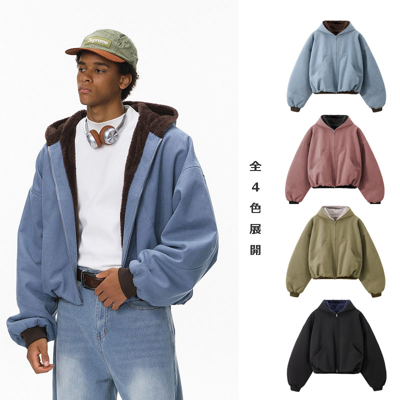 メンズスポーツウェア メンズ ランニング 裏ボア短丈パーカー 防寒ジップ全4色