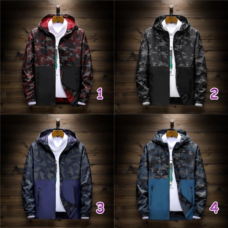 メンズスポーツウェア メンズ迷彩柄防水スポーツ上着フード付き風よけ外套