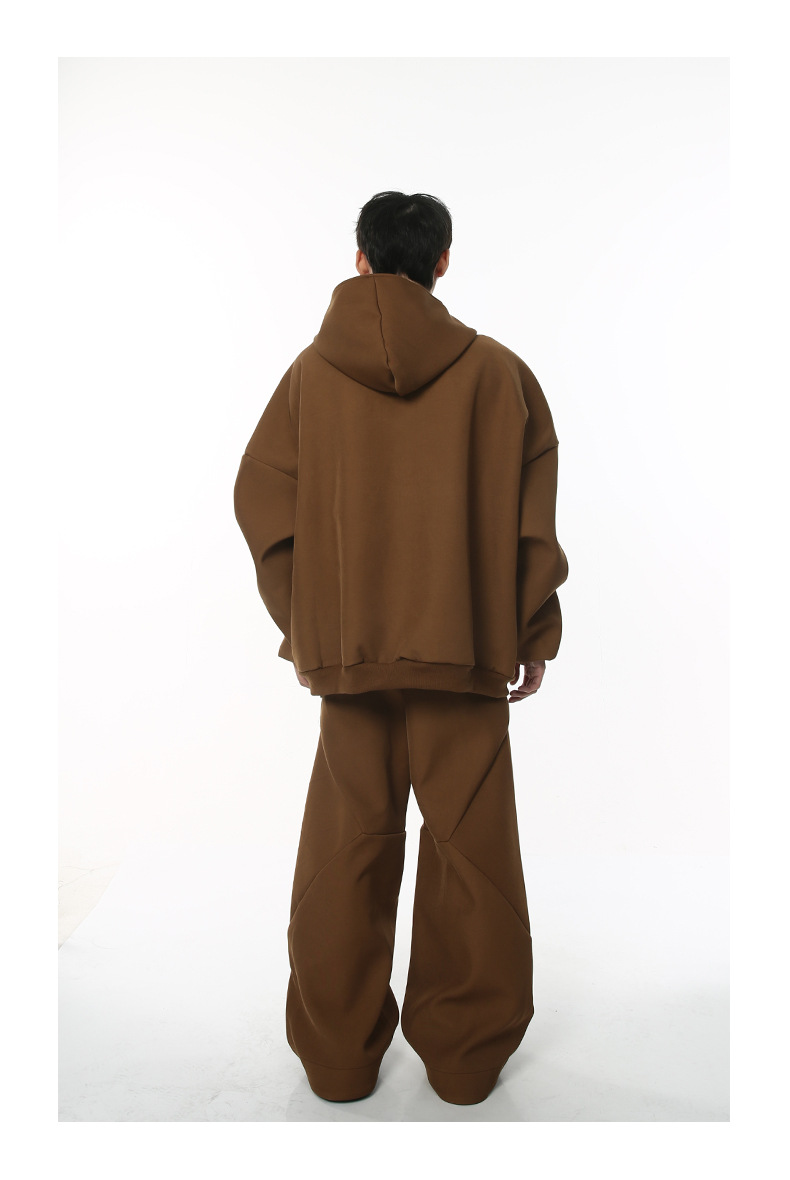 メンズスポーツウェア メンズ スポーツ セットアップ ゆったりフード付き ブラウン 秋冬