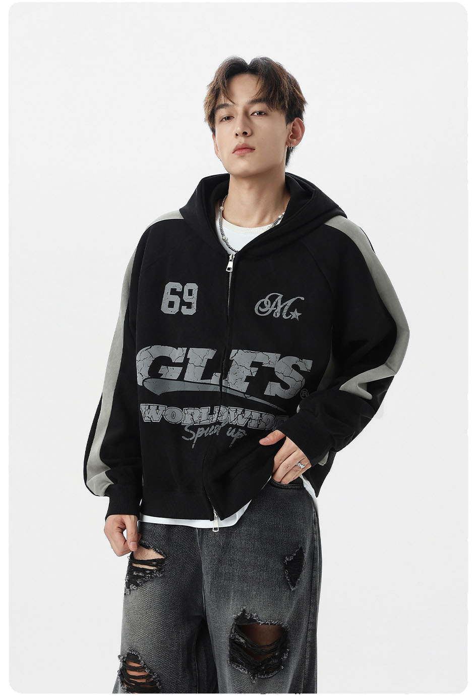 メンズスポーツウェア ウォーキング用配色切替ジップパーカー メンズ全2色