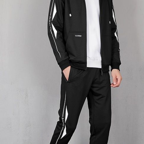 メンズスポーツウェア 袖ラインフード付きジャケットパンツ上下セット
