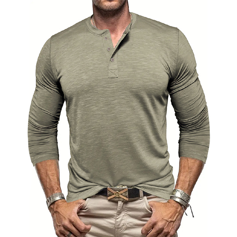 メンズスポーツウェア トレーニング用長袖ヘンリーネックシャツ 速乾伸縮 全6色