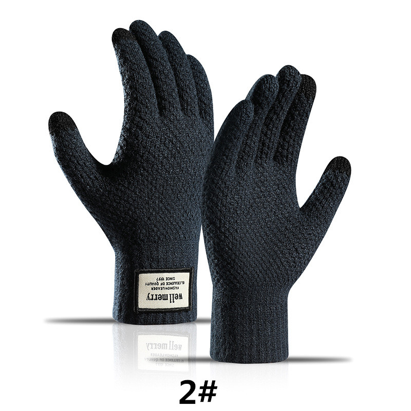 メンズスポーツウェア ウォーキング用ニット手袋 裏起毛 スマホ対応 防寒グローブ