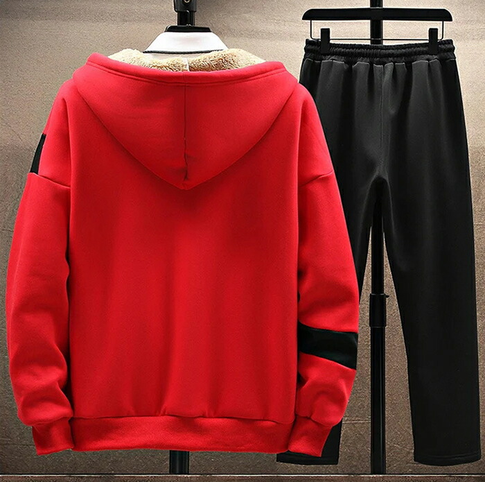 メンズスポーツウェア 男性用裏起毛厚手暖かスポーツ運動着上下組