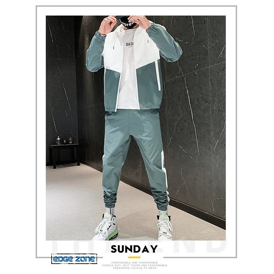 メンズスポーツウェア メンズトレーニング用ジャージ上下セット切り替えデザイン