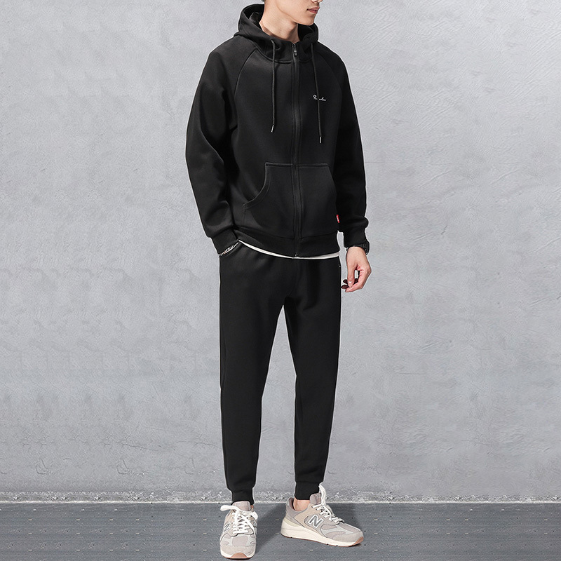 メンズスポーツウェア メンズ スポーツ ジャージ上下セット 通気性抜群 黒色フード付き