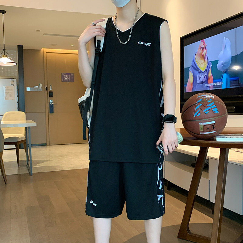 メンズスポーツウェア 快適サイドロゴノースリーブセット