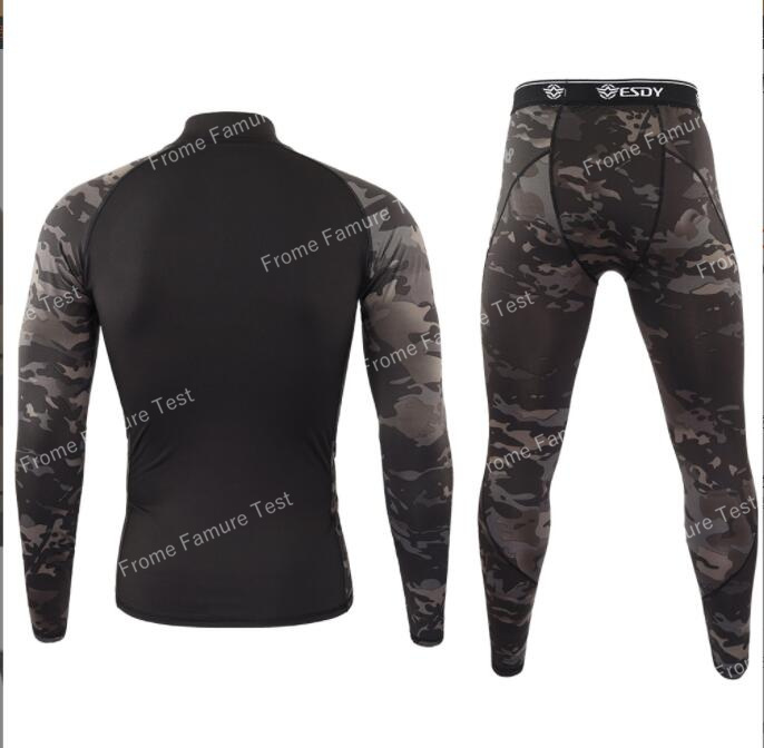 メンズスポーツウェア 迷彩柄ジム用長袖上下セット 秋冬男性用トレーニングウェア