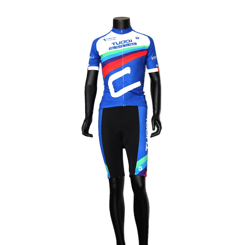 メンズスポーツウェア 青色自転車用スポーツウェア上下セット