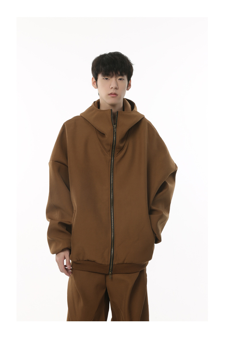メンズスポーツウェア メンズ スポーツ セットアップ ゆったりフード付き ブラウン 秋冬