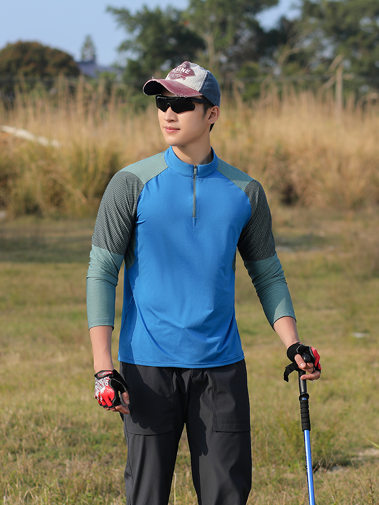 メンズスポーツウェア 快適ラグラン登山ハーフジップ