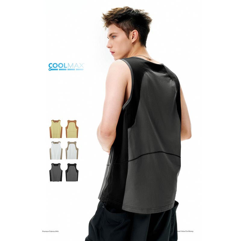メンズスポーツウェア メンズ吸汗速乾タンクトップ 切り替え配色 全3色