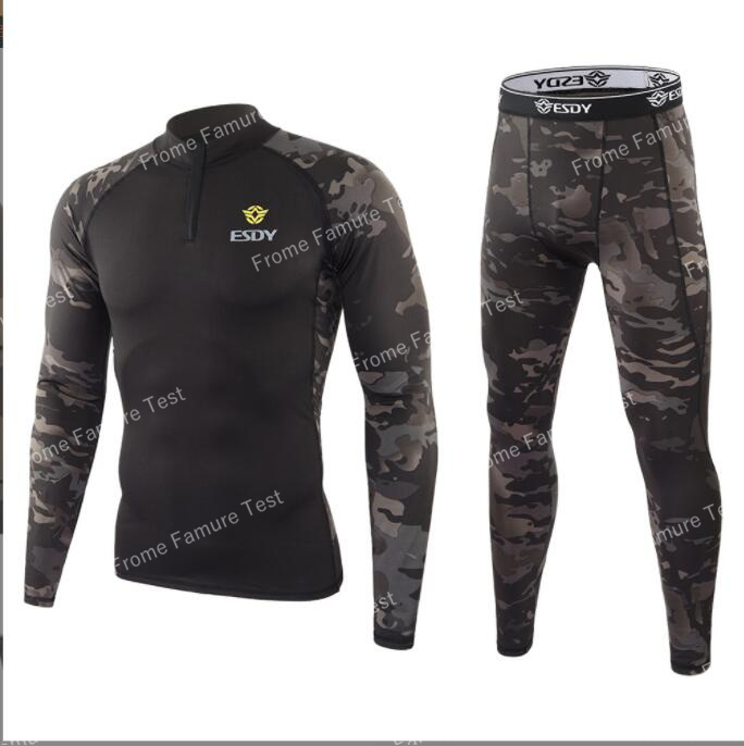 メンズスポーツウェア 迷彩柄ジム用長袖上下セット 秋冬男性用トレーニングウェア