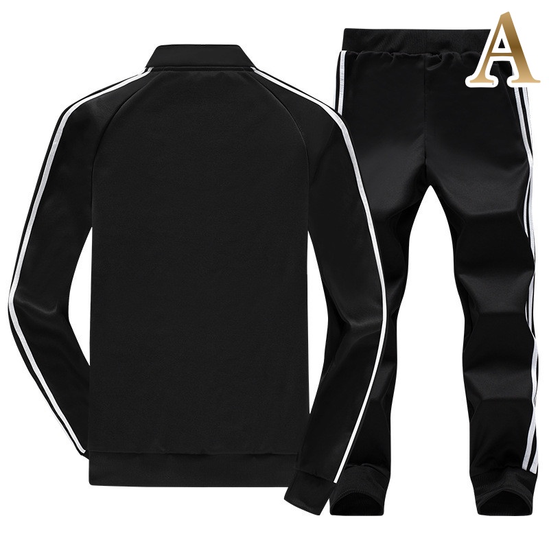 メンズスポーツウェア スポーツジャージ上下セット 黒 ライン入り運動着