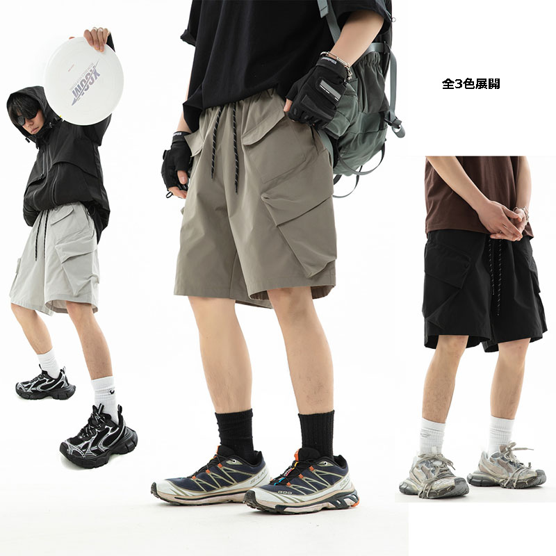 メンズスポーツウェア 男性用五分丈立体ポケット付きワークショーツ全三色