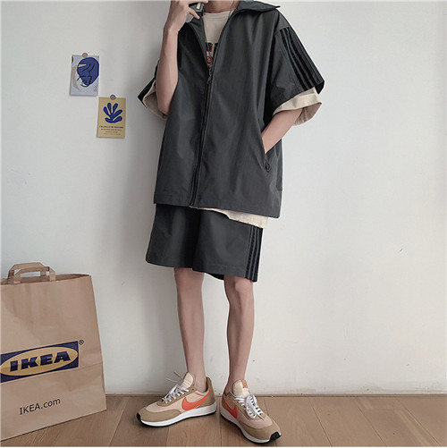 メンズスポーツウェア メンズ トレーニング用 半袖パーカー ハーフパンツ 上下セット