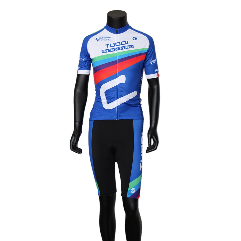 メンズスポーツウェア 青色自転車用スポーツウェア上下セット