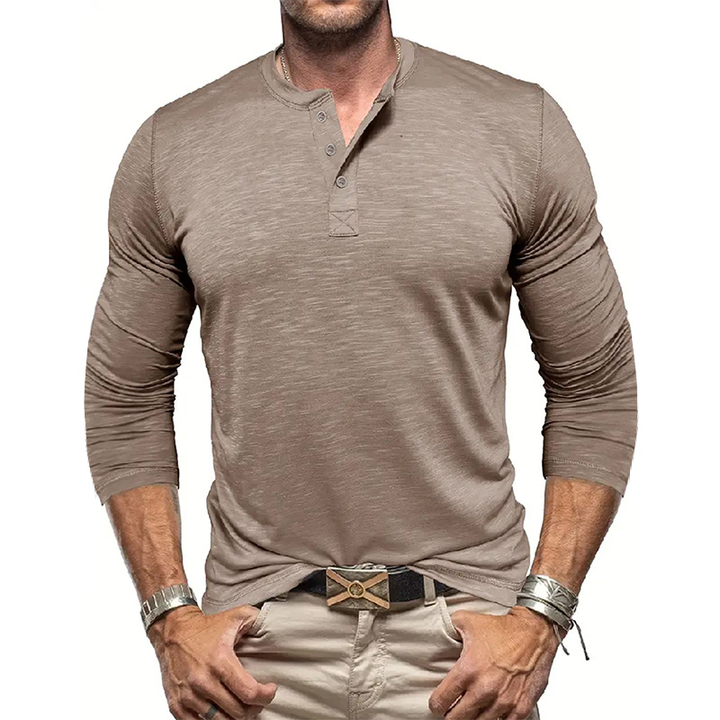 メンズスポーツウェア トレーニング用長袖ヘンリーネックシャツ 速乾伸縮 全6色