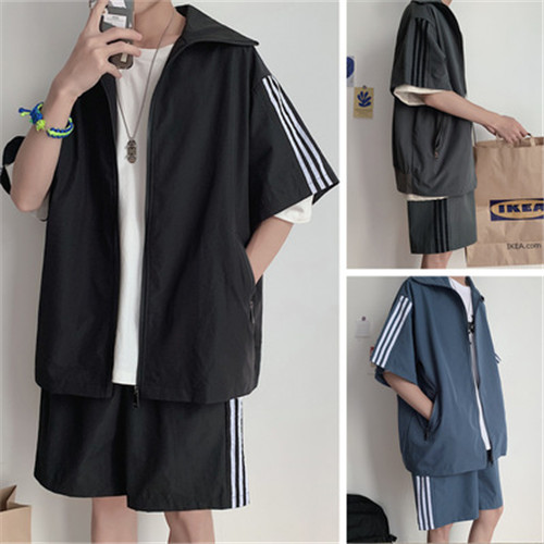 メンズスポーツウェア メンズ トレーニング用 半袖パーカー ハーフパンツ 上下セット