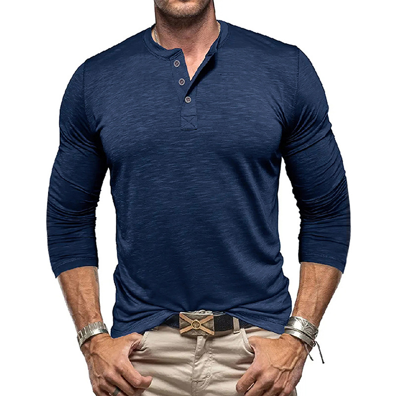 メンズスポーツウェア トレーニング用長袖ヘンリーネックシャツ 速乾伸縮 全6色