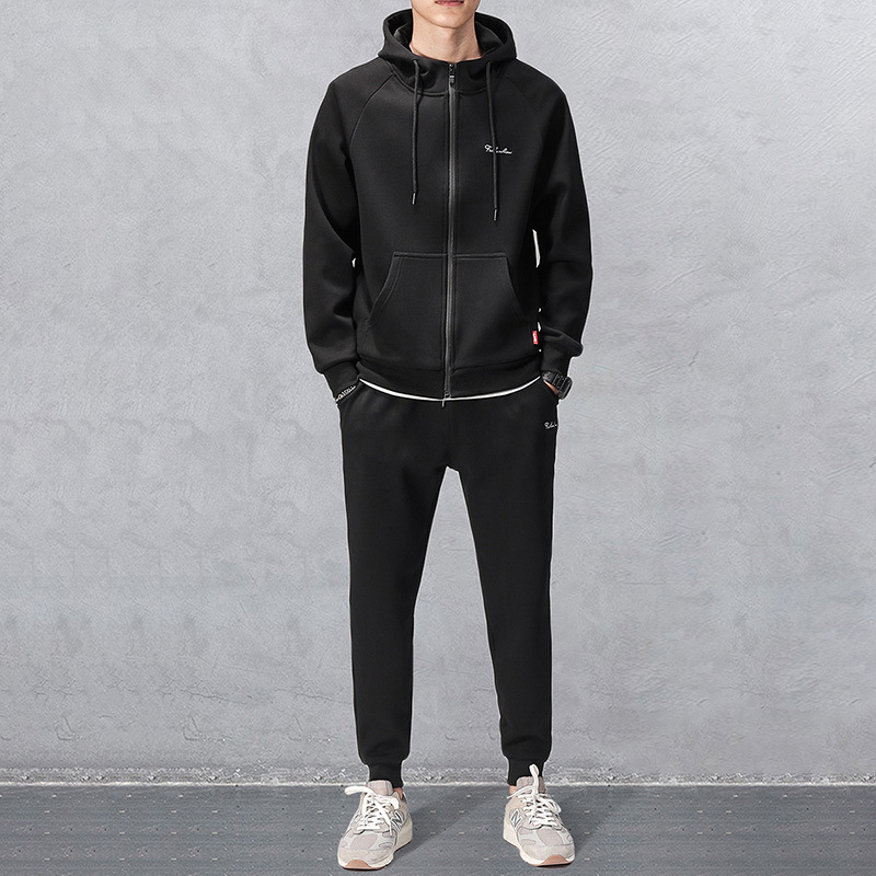 メンズスポーツウェア メンズ スポーツ ジャージ上下セット 通気性抜群 黒色フード付き