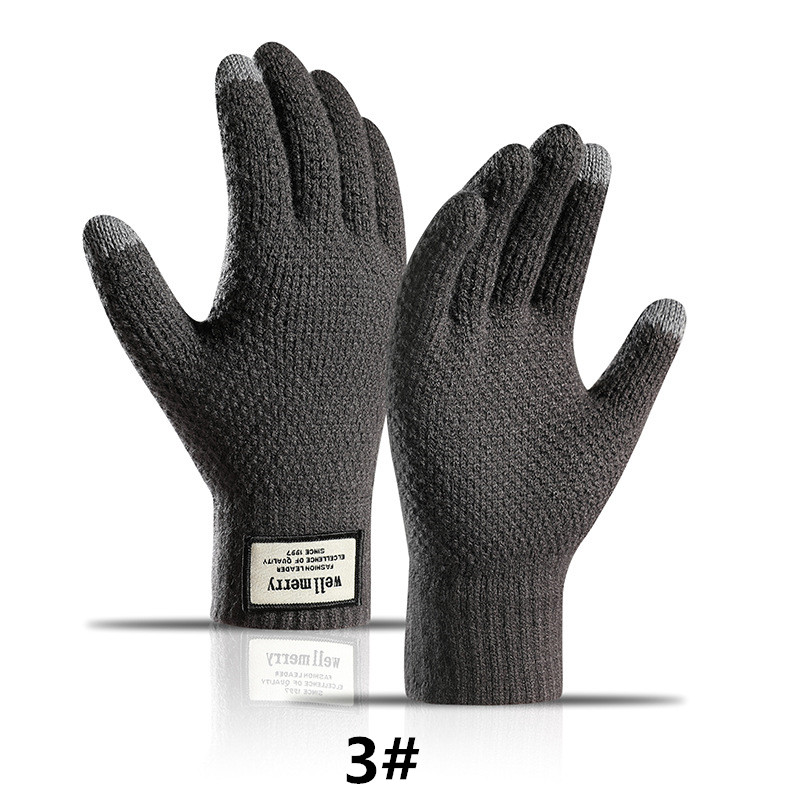 メンズスポーツウェア ウォーキング用ニット手袋 裏起毛 スマホ対応 防寒グローブ