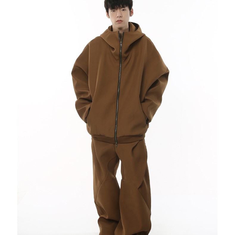 メンズスポーツウェア メンズ スポーツ セットアップ ゆったりフード付き ブラウン 秋冬