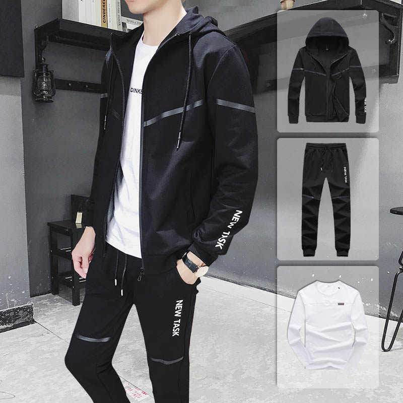 メンズスポーツウェア 反射ライン入りフード付きジップアップ上下セット
