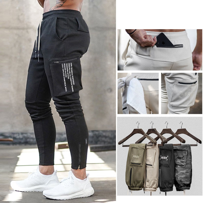 メンズスポーツウェア メンズ ジム用細身ジョガーパンツ 多機能ポケット付き 全6色