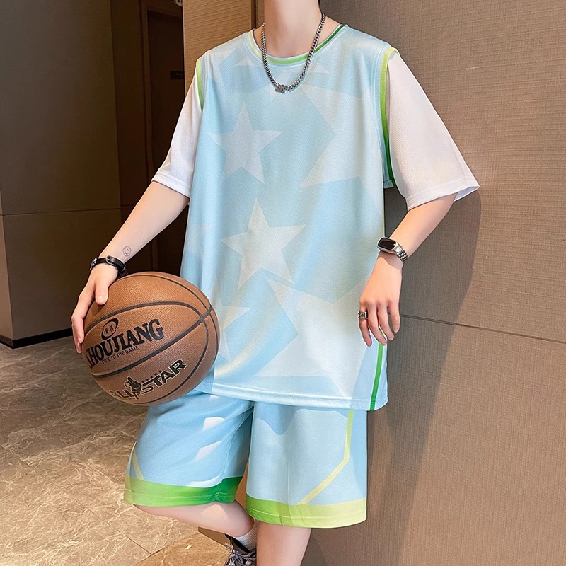 メンズスポーツウェア 青少年バスケットボール速乾半袖セットアップ運動着