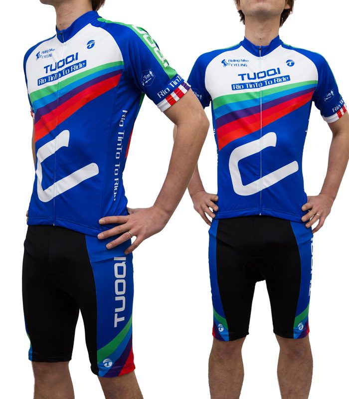 メンズスポーツウェア 青色自転車用スポーツウェア上下セット