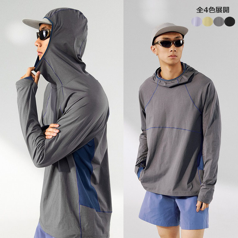 メンズスポーツウェア 吸汗速乾フード付き長袖パーカー 薄手軽量 全4色