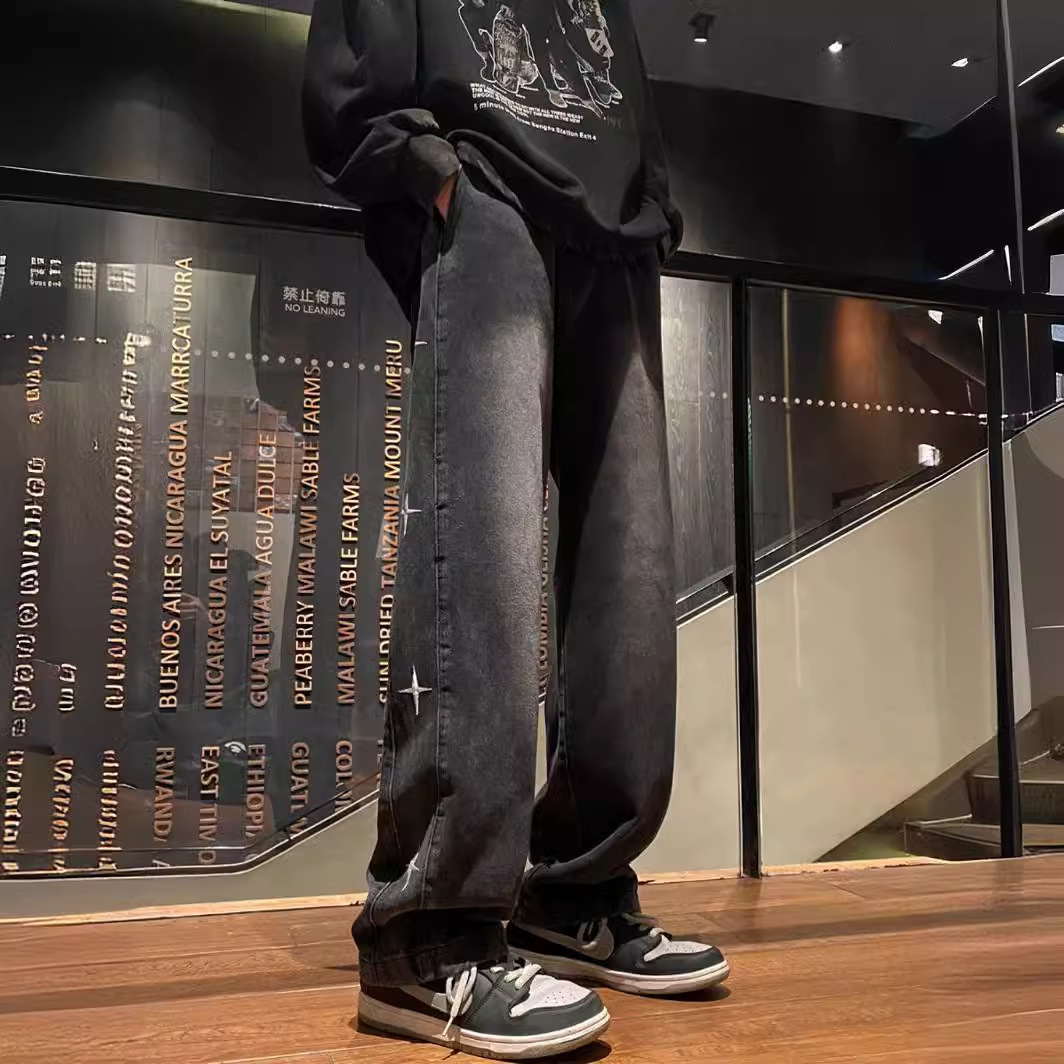 クロスステッチストレートデニムパンツ