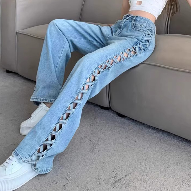 ストレートデニム サイドレースアップ デニムパンツ