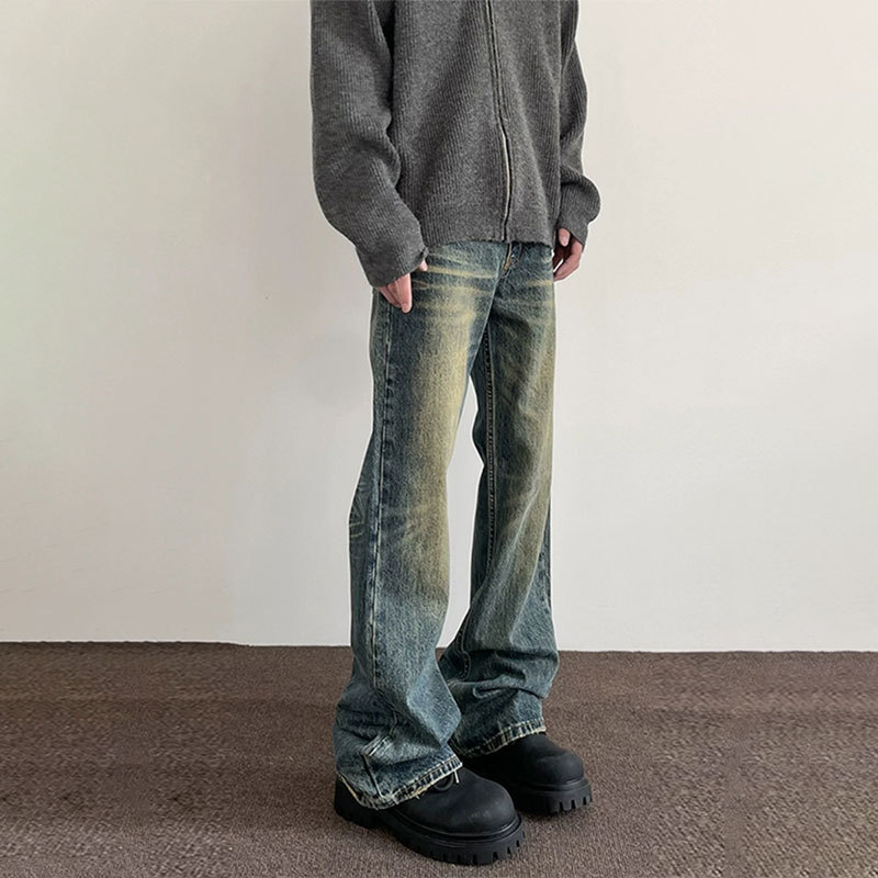 ストレートデニム ワイドシルエットヴィンテージ加工デニム