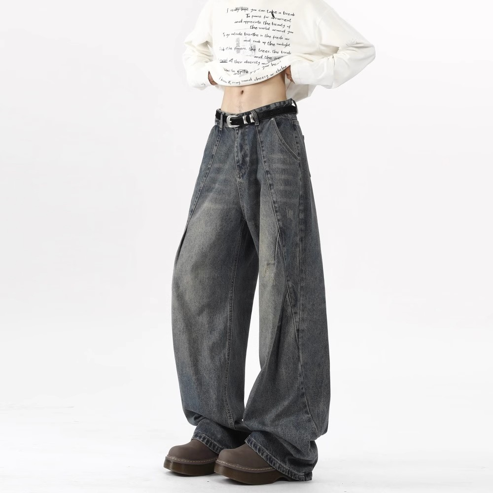ストレートデニム ゆったりシルエットワイドデニムパンツ