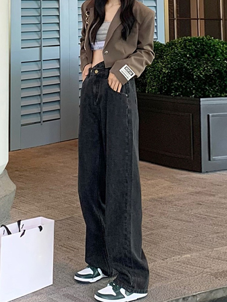 ハイウエストゆったりストレートデニム