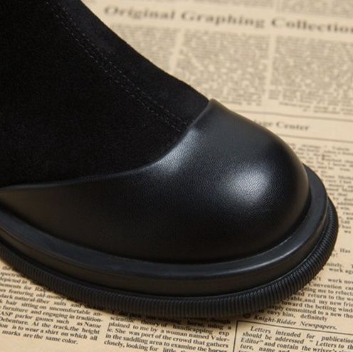 ショートブーツ 本革切替デザインソックス風ショートブーツ