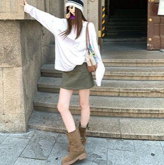 ショートブーツ 金属バックル付きサイドジップショートブーツ