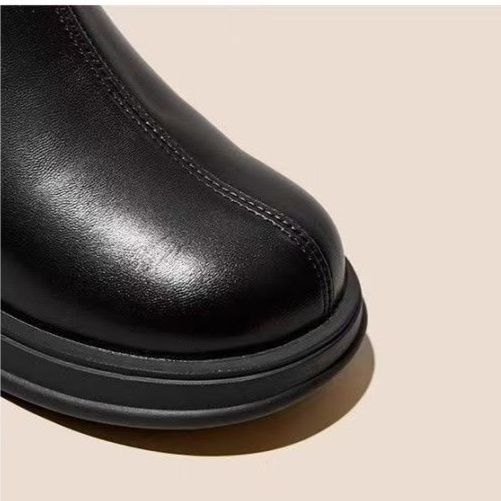 ショートブーツ リブニット切り替え本革ショートブーツ