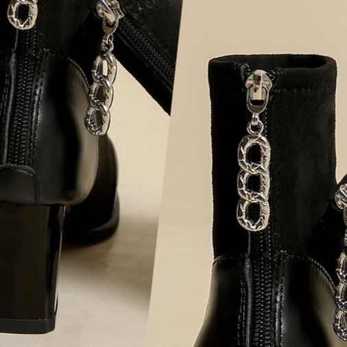 ショートブーツ 上品な太めヒール本革ショートブーツ