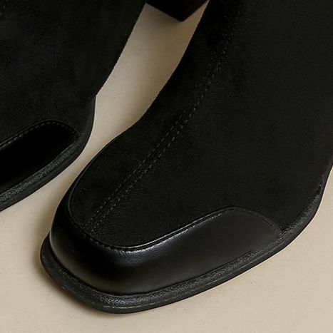 ショートブーツ 上品な太めヒール本革ショートブーツ