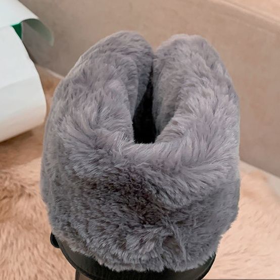 ショートブーツ ボリューム厚底サイドゴア毛足付きレザーショートブーツ