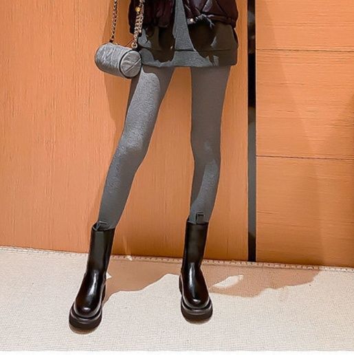 ショートブーツ ボリューム厚底サイドゴア毛足付きレザーショートブーツ