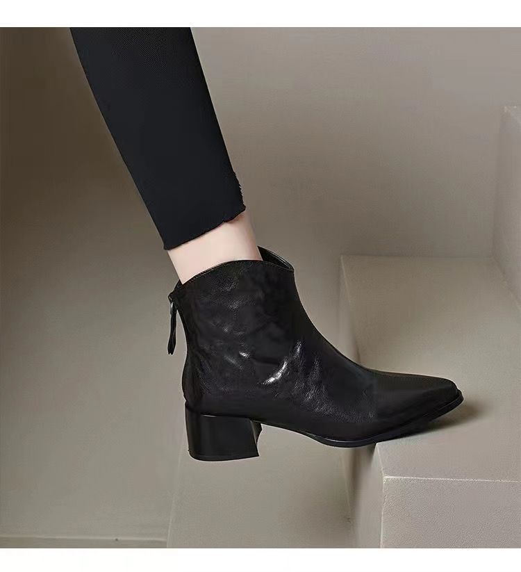 ショートブーツ サイドファスナー付き本革ショートブーツ