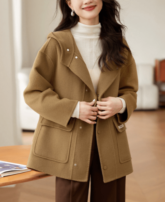 骨格ストレートフード付きベーシックコート