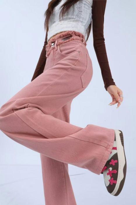 骨格ストレートフリンジピンクデニムパンツ パンツ|骨格ストレート専門