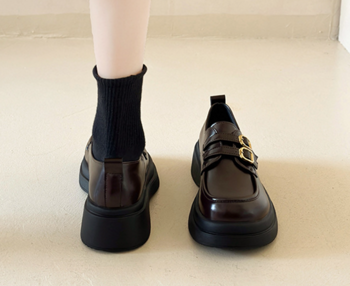 骨格ストレート厚底スリッポンローファー