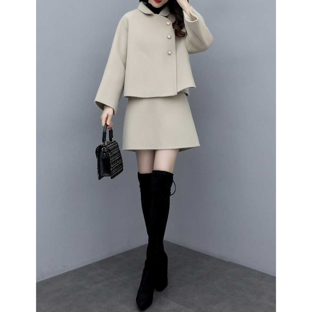 骨格ウェーブクラシカルショートコート風ミニスカートセットアップ