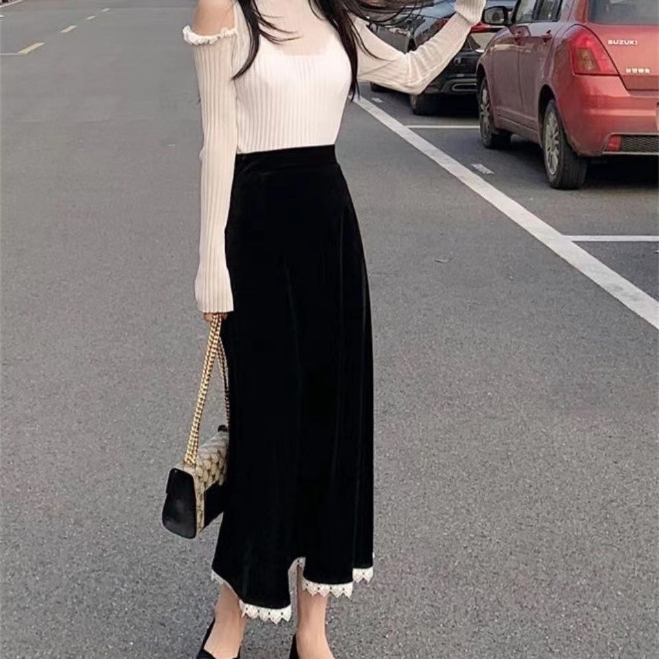 骨格ウェーブベルベットAラインスカート